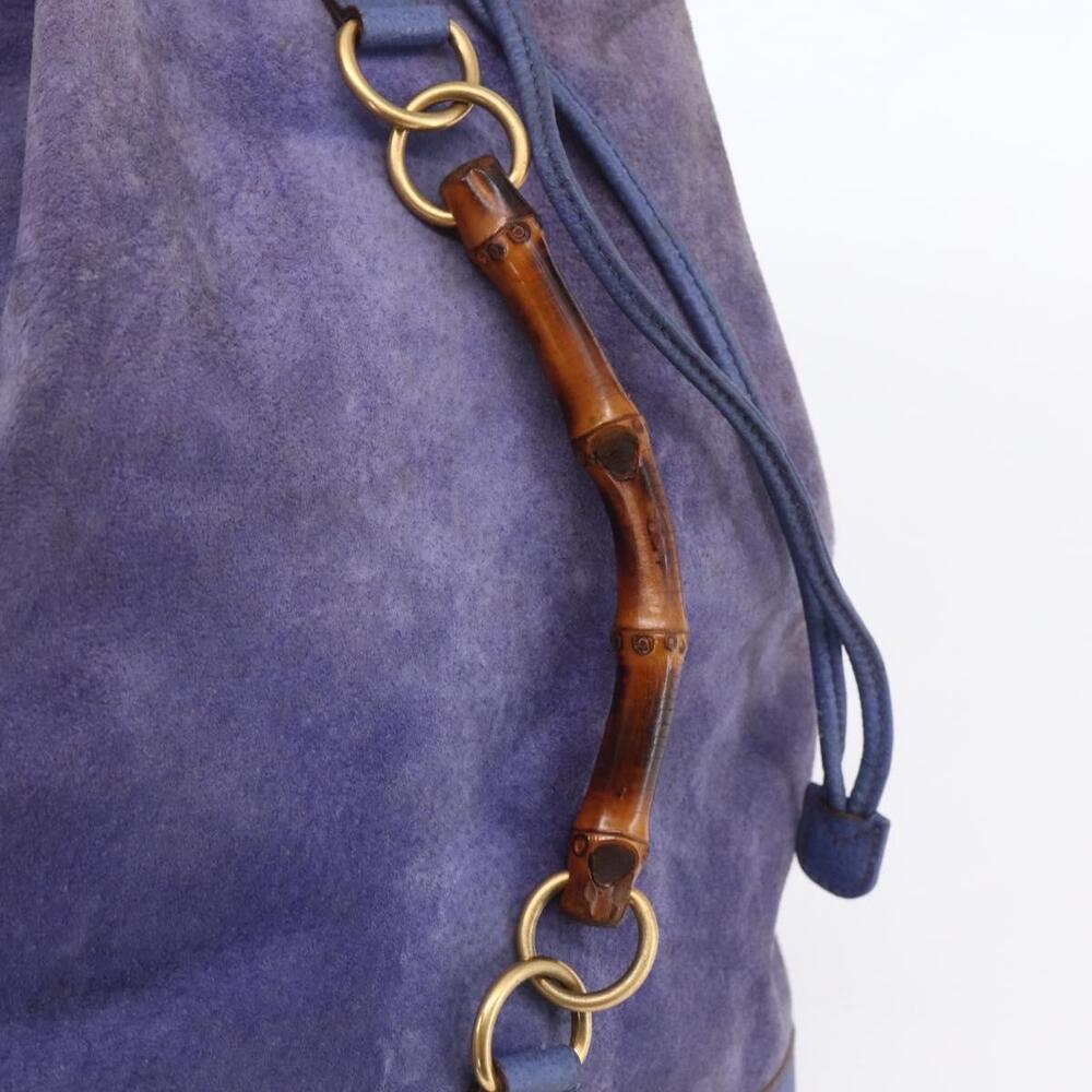 GUCCI Bamboo Backpack Suede Leather Blue Gold 003 2855 0043 0 Auth BA7788 - Picture 10 of 16